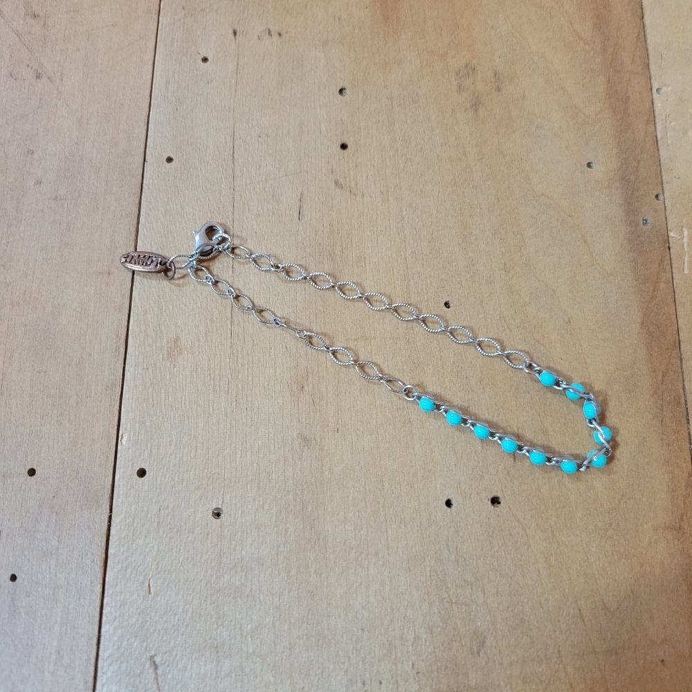 Silver Tone Blue Bead Bracelet